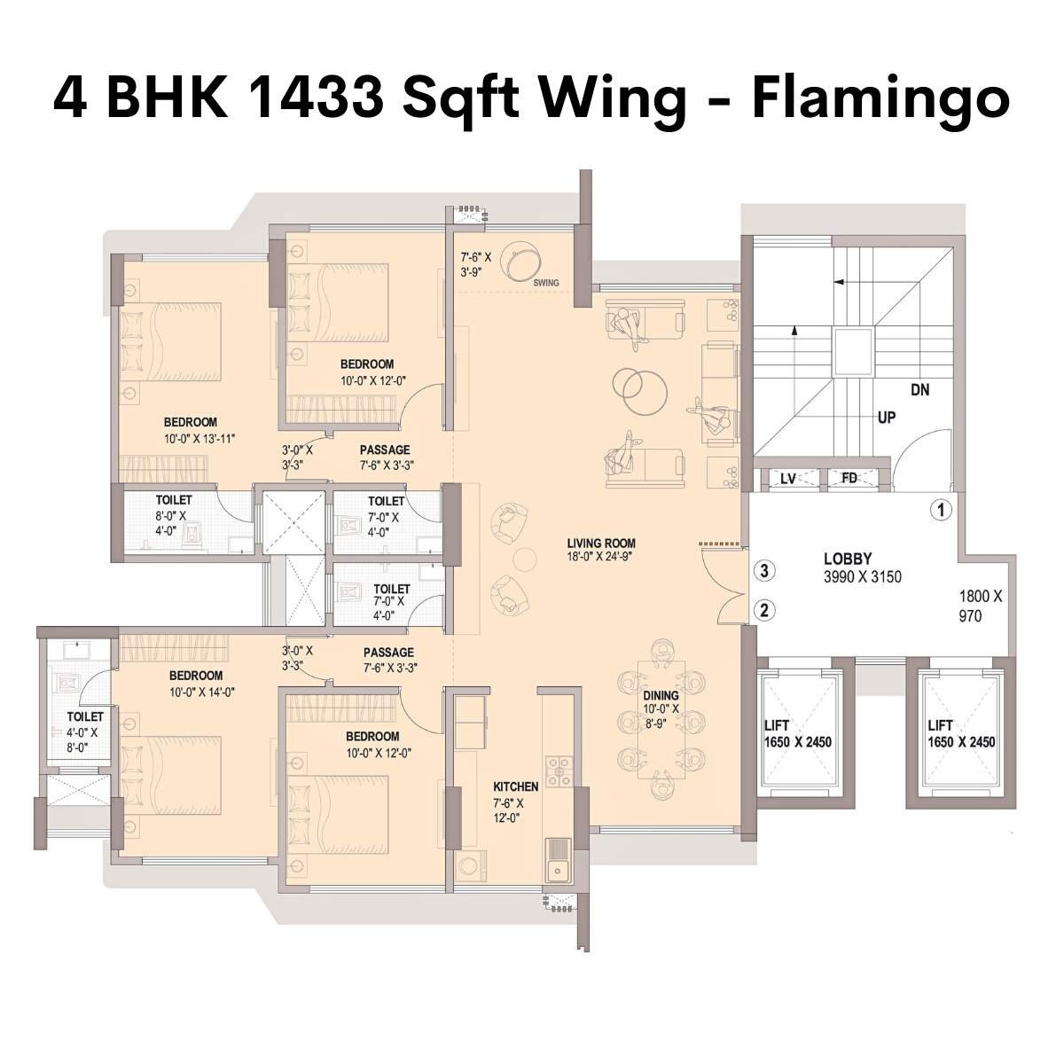 Arkade-Nest-Floor-Plan-Flamingo-4-BHK-1433-Sqft
